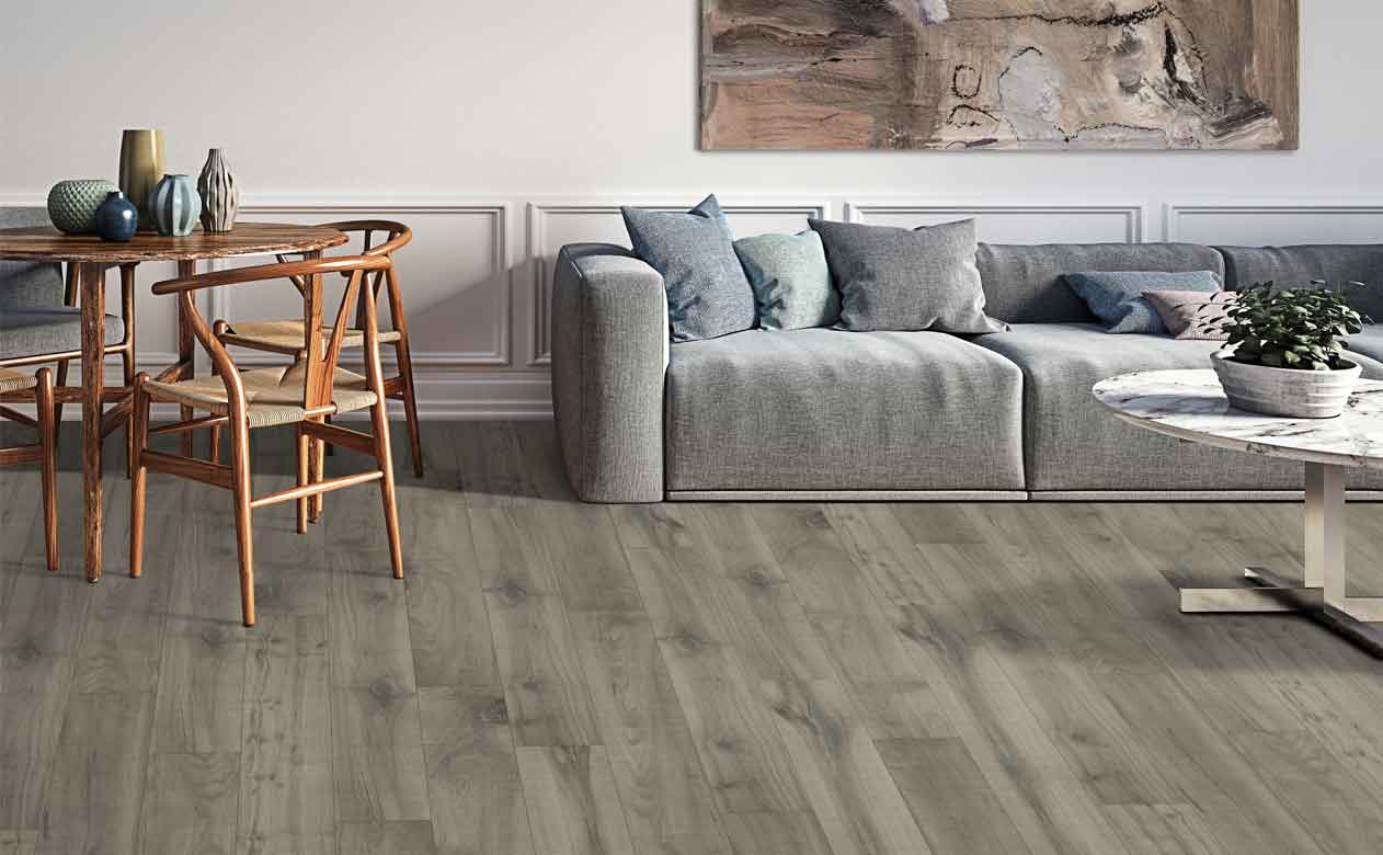 grey wood look laminate flooring in living room